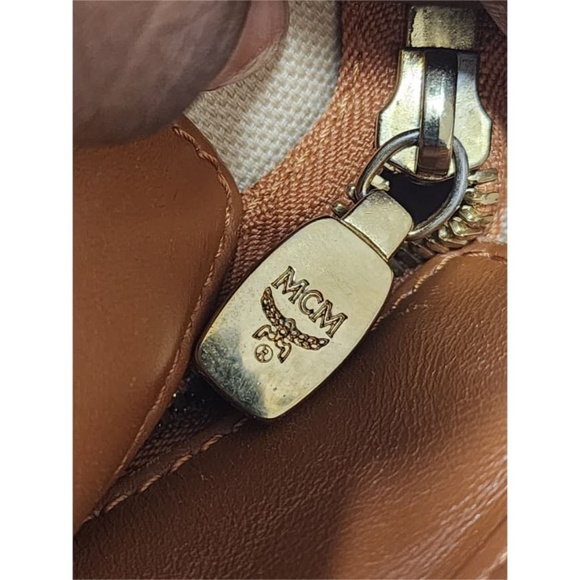 Authentic MCM Visetos Striped Shopper Tote Bag Cognac - Picture 7 of 14